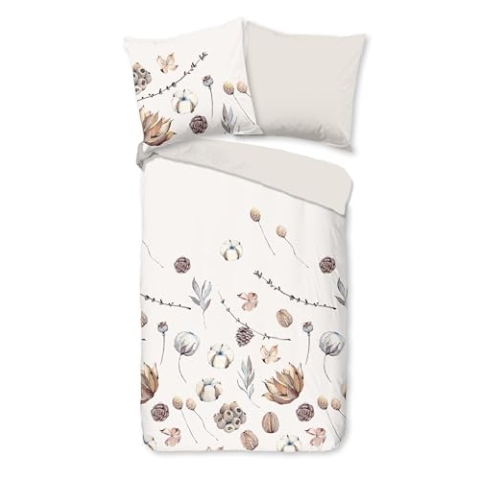 Good Morning Flanell Bettwäsche 135x200 Mirre Zweige Natur Wende Sand 30919
