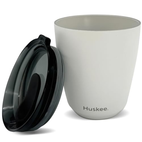 HUSKEE Edelstahl-Kaffeetasse, wiederverwendbar, stapelbar und isoliert, mit Deckel, kein Verschütten, Keramik-gefütterte Reisebecher für heiße Getränke, Geschenk für Kaffeeliebhaber und unterwegs, 237