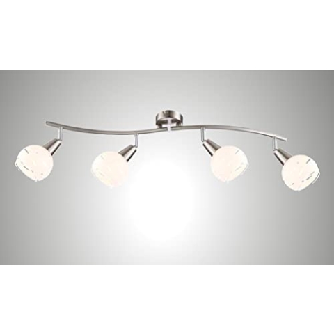 Trango 4-flammig dimmbar LED Deckenleuchte 1001-42SD Deckenlampe in Edelstahl-Look mit Design Gläsern incl. 4x LED Leuchtmittel 3000K warmweiß, Deckenstrahler, Wohnzimmer Lampe, Spots schwenkbar