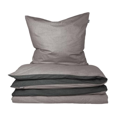 Schiesser Bettwäscheset Doubleface | 2-teilig | Zweifarbig | Renforcé | 100% Baumwolle | Oeko-Tex Zertifiziert | Reißverschluss | 135x200cm + 80x80cm | Grau-Schwarz