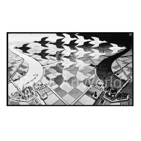 PGM Kunstdruck - Escher - Tag und Nacht 86x55cm - Wohnzimmer, Schlafzimmer Dekoration