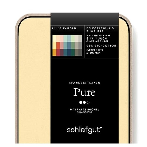 Schlafgut Pure Spannbettlaken 140x200cm bis 160x220cm - 95% Biobaumwolle, 5% Elasthan, Oeko-TEX Zertifiziert, Yellow Mid, Matratzenhöhe bis 35cm