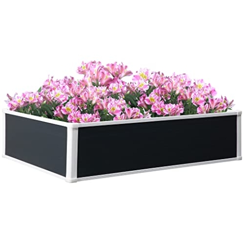 Outsunny Hochbeet Blumenkasten Pflanzkasten mit Drainagefunktion Gemüsebeet für Gemüse, Kräuter im Garten, Terrasse und Balkon, Kunststoff, Grau, 120 x 90 x 30 cm