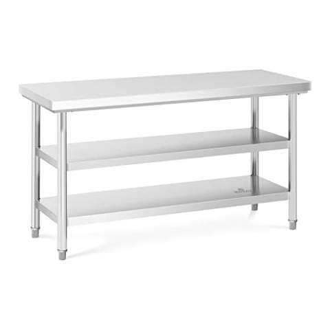 Royal Catering Edelstahltisch 150 x 60 cm bis zu 500 kg Traglast 3 Ebenen Arbeitstisch Edelstahl Gastro Tisch