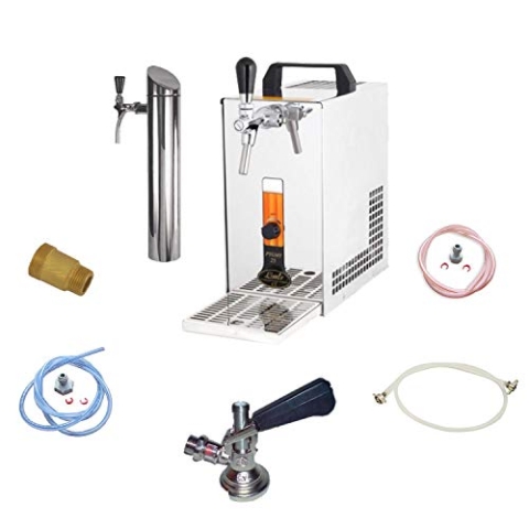Untertheken Komplett Set - Bier Zapfanlage, Bierzapfanlage PYGMY 20/K mit Membranpumpe, 1-leitig Trockenkühlgerät aus Edelstahl, 25 Liter/h, inkl. Schanksäule, Green Line, Zapfkopf:5 Liter Adapter