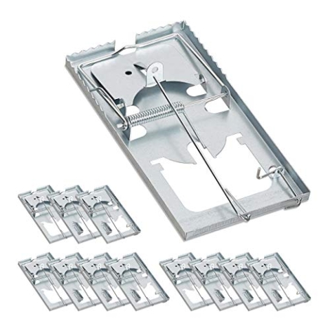 Relaxdays 48 x Rattenfalle, verzahnte Fangfläche, wiederverwendbar, Schnappfalle, hohe Schlagkraft, Metall, Schlagfalle, Silber