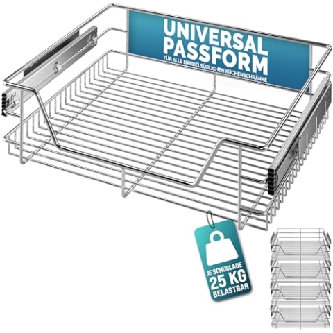 Casaria® 4x Teleskopschublade Schrankauszug Küche Schublade 60cm 25kg Belastbar Verchromt Korbauszug mit Zubehör Haushalt Küchenschrank Kleiderschrank