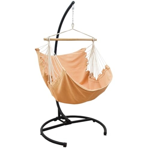 AMANKA Hängesessel mit Gestell Outdoor - 210cm Ständer mit XL Relaxsessel - Gartenschaukel für Erwachsene - Gartensessel Balkonmöbel Schaukelstuhl Swing Chair Garten-Hängesessel Balkon Schaukelsessel