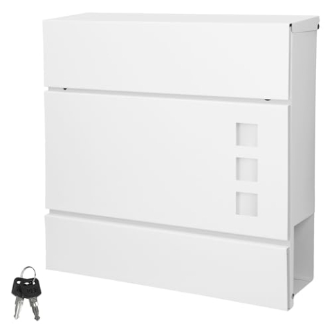 ECD Germany Briefkasten in Weiß mit Zeitungsfach, Schloss und 2 Schlüsseln, inkl. Montagematerial, 37x10,5x36,5 cm, aus Stahl, Moderner Design Wandbriefkasten, Postkasten, Mailbox mit Zeitungsrolle