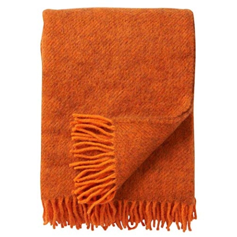 KLIPPAN Melierte Wolldecke 'Gotland' aus 100% Gotlandwolle, 130x200cm (orange)