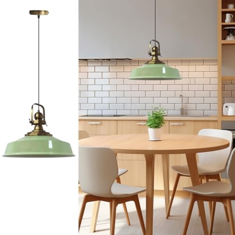 bamyum Asletl Hängelampe Esstisch Vintage Metall Ø41cm, Küchenlampen Hängend Vintage, Pendelleuchte Metall Minzgrün, Wohnzimmerlampe Hängend, Pendelleuchte Industrial Esstisch Wohnzimmer