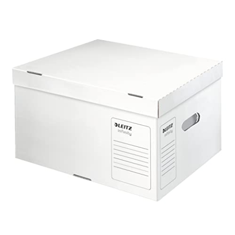 Leitz Infinity Archiv-Container, 10 Stück, Größe L, Schachtel für A4 Archivbox 5 x 80 mm/4 x 100 mm, Transportbox mit Deckel Oben, Faltbare Kartonverpackung, 100 % säurefreie Wellpappe, Weiß, 61040000