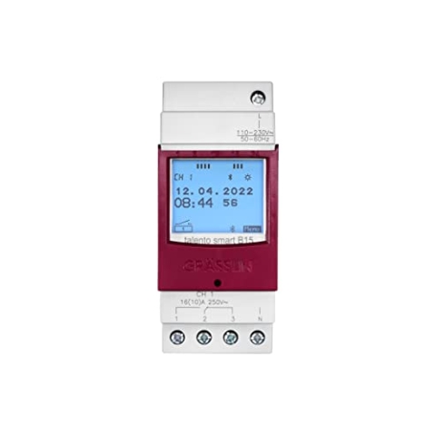 GRÄSSLIN 43.02.0001.1 talento smart B15 - Digitale Zeitschaltuhr mit Bluetooth und App-Programmierung I 1-Kanal I 2TE I 100 Speicherplätze I Montage auf DIN-Schiene I LED 600W