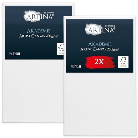 Keilrahmen Leinwand zum Bemalen 70x120 cm – Artina FSC® 2er Set bespannte Keilrahmen Leinwände zum malen für Acrylfarben Canvas 100% Baumwolle – Acryl Leinwand Rahmen