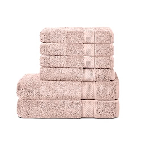 Komfortec 6er Handtuch Set aus 100% Baumwolle, 2er Badetücher 70x140 cm und 4er Handtücher 50x100 cm, Frottee, Weich, Blütenrosa