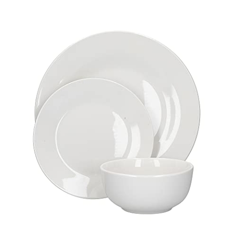Mikasa Alexis Essgeschirr Set, Weißes Porzellan, Minimalistisch Teller und Schüsseln, 12er Set