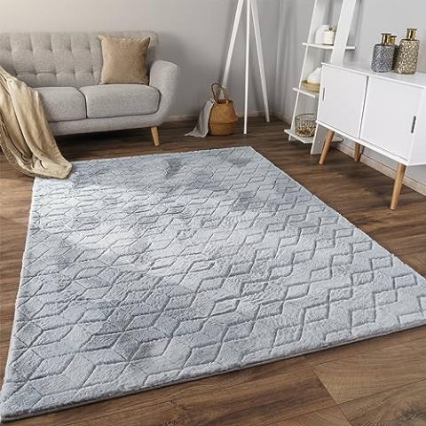 Paco Home Weicher Flauschiger moderner Bubble Wohnzimmer Teppich Hochflor Fell Geometrisches Design Hoch-Tief-Effekt, Grösse:80x150 cm, Farbe:Grau 5