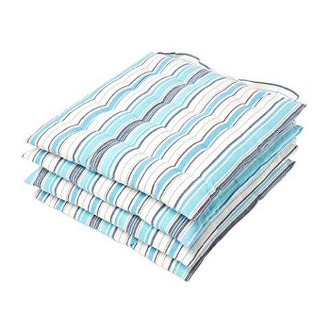 Homescapes gestreifte Stuhlkissen New England im 4er Set, Sitzkissen 40 x 40 cm, blau-weiß, mit Bändern und Knopfverschluss, Bezug aus 100% Baumwolle, Polyester-Füllung, Streifen-Muster