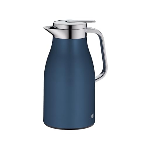 alfi SKYLINE 1,0l, dark denim mat, Edelstahl-Isolierkanne mit hygienischem Hartglaseinsatz, Drehverschluss mit bequemer Drucktaste, ergonomischer Griff, mit einer Hand, ideal als Kaffeekanne, Teekanne
