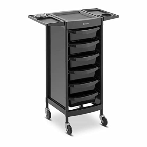 Physa PHYSA-RR-13 Friseurwagen 10 kg 6 Schubladen Föhnhalter Schwarz Friseur-Arbeitswagen Friseur-Trolley Arbeitswagen Friseur