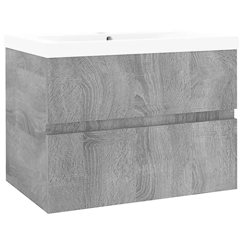 vidaXL Waschbeckenschrank mit Einbaubecken Grau Sonoma Holzwerkstoff, Waschbecken Unterschrank, Badezimmerschrank, Waschtischunterschrank