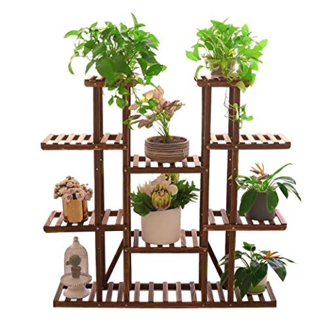 unho Pflanzenregal Holz, Extra Groß Blumenregal mit 11 Ebenen, Blumenständer Garten, Pflanzentreppen mehrstöckig,115×25×116cm