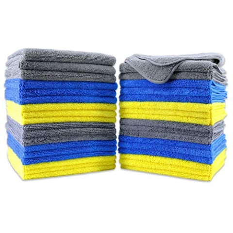 Polyte - hochwertige Mikrofaser-Reinigungstücher - Blau, Grau, Gelb - 40 x 40 cm - 36 Stück