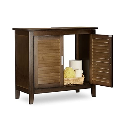 Relaxdays Waschbeckenunterschrank dunkelbraun LAMELL, Badschrank aus Bambus, Waschbeckenschrank, HBT: 60 x 67 x 30 cm