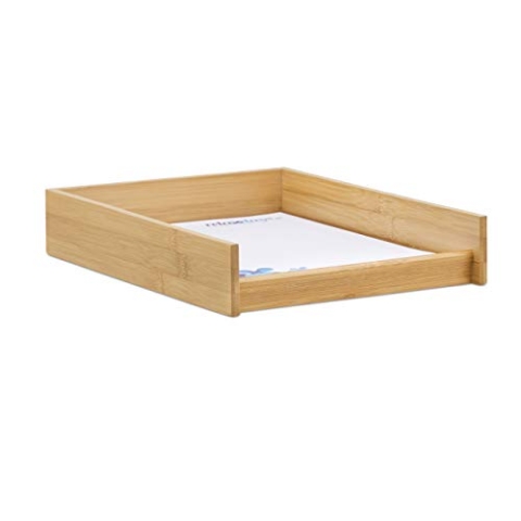 5 x Dokumentenablage Holz, DIN A4 Papierfach, Büro, Schreibtisch, flach, Briefablage Bambus, BxT: 25x33 cm, Natur