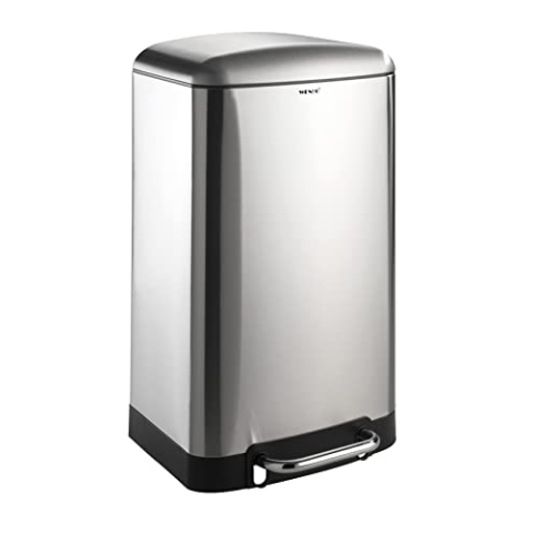 WENKO Abfalleimer Studio Easy-Close, 30 Liter, großer Mülleimer mit Absenkautomatik, Tretfunktion und herausnehmbaren Einsatz, aus Edelstahl mit Anti-Finger-Print Beschichtung, 34x61x32,5 cm, mattiert