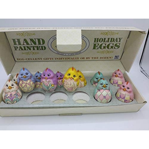 Enesco Jim Shore Osterdekoration 12 Ostereier (je 2 pro Motiv) 6 cm im Karton 4056944