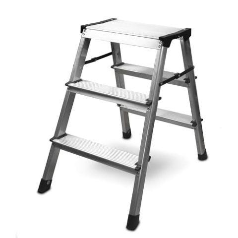 siwitec Trittleiter 2 x 3 Stufen, Alu Klapptritt, leichte Aluminium Leiter beidseitig begehbar, Haushaltsleiter bis 150 kg belastbar, Stufenleiter TÜV Zertifiziert