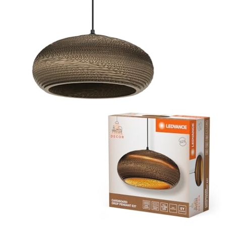 LEDVANCE Pendelleuchte Decor Cardboard Drop braun aus Wellpappe, leicht, E27, 400 mm Durchmesser, Leuchtenschirm aus recyceltem Material, nachhaltig durch austauschbare Lichtquelle, einfache Montage