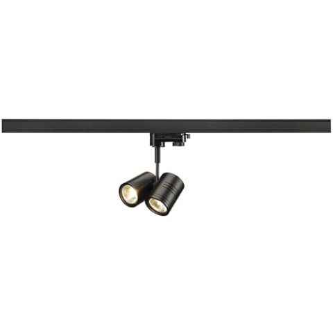 SLV BIMA | LED Strahler 3-Phasen, Dreh- und schwenkbarer Schienen-Strahler, Deckenleuchte, Schienensystem, Innenleuchte| Zweiflammig, 2xGU10, schwarz matt, inkl. 3Phasen-Adapter