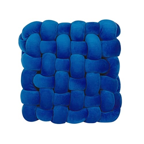 Beliani Dekokissen Knotenoptik 30 x 30 cm Geflecht Polyester quadratisch blau Sirali