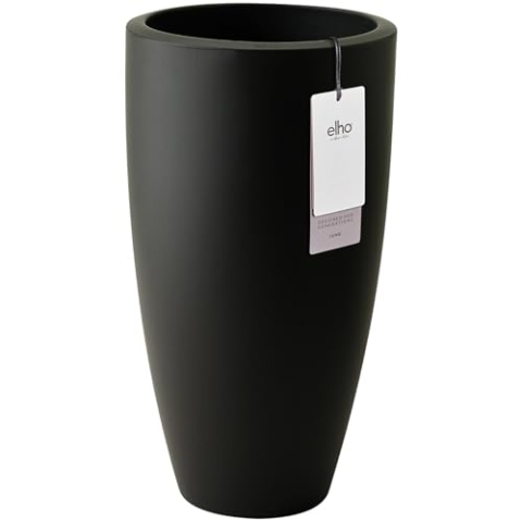 elho June Rund High 30 - Blumentopf für Innen und Außen - 100% Recyceltem Plastik - Ø 29.5 x H 52.5 cm - Schwarz/Schwarz