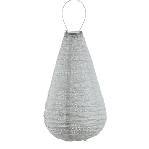 LUMIZ Solarlaterne - für Außen - Lampion - Fallen - Gartenbeleuchtung - Solarlampen - Gartendeko - 28cm - Silber