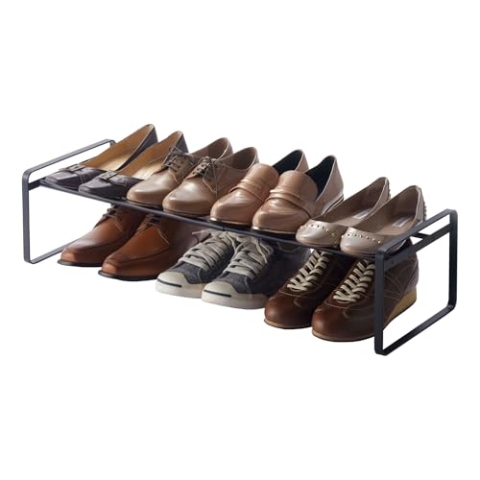 Yamazaki 7210 FRAME Ausziehbares Schuhregal, schwarz, Stahl, minimalistisch, 41～70 x 25 x 17.5 cm