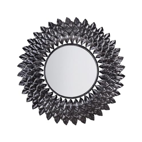 Beliani Stilvoller Spiegel rund Metall 70 x 70 cm Blumenoptik silbern Larrau