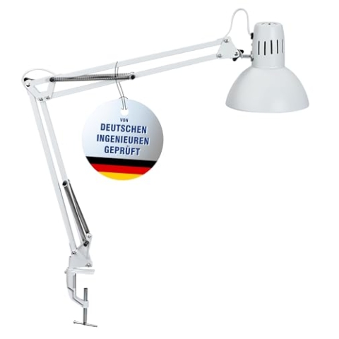 Maul LED Schreibtischlampe MAULstudy | Verstellbare Klemmleuchte mit Gelenkarm für Büro, Arbeitszimmer und Schreibtisch | Elegante Bürolampe aus Metall | Inklusive LED-Leuchtmittel | Weiß