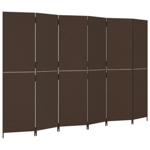 vidaXL Paravent 6-TLG., Raumteiler Faltdesign Stahlrahmen, Trennwand Sichtschutz für Innen Außen, Spanische Wand Raumtrenner, Braun Poly Rattan