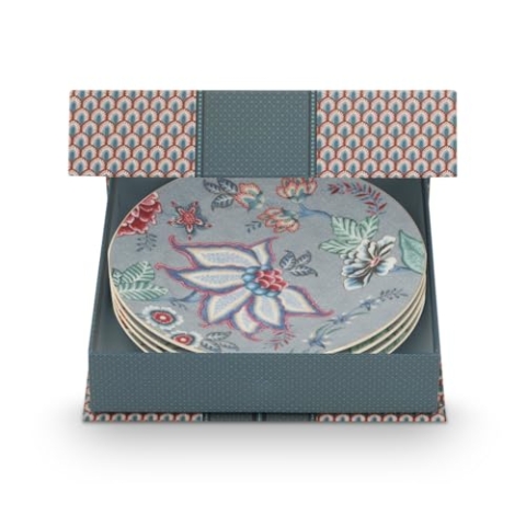 PIP STUDIO Flower Festival Gebäckteller Light Blue 17cm Set4