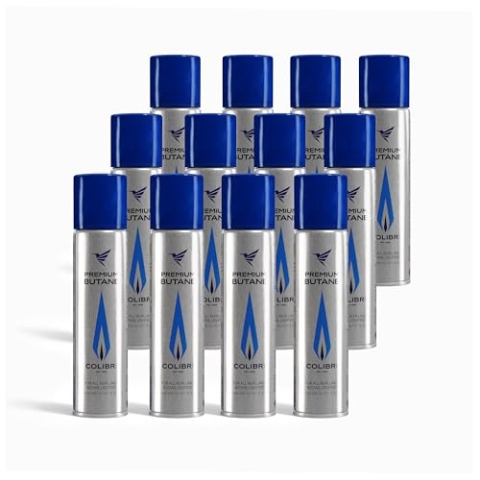 Colibri – Butangas 12 X 300 ml Multipack, zum Nachfüllen von Feuerzeugen, Flambierbrennern, Küchenbrennern, Bunsenbrennern & Co – Feuerzeuggas Nachfüllflasche mit 99,9994% reinem Premium Butangas