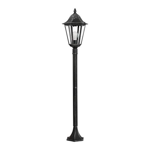 EGLO Außen-Stehlampe Navedo, 1 flammige Außenleuchte, Stehleuchte aus Aluguss und Glas, Schwarz mit Silber-patina, E27 Fassung, 120 cm, IP44