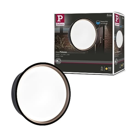 Paulmann 94696 LED Außenleuchte Wandleuchte Platomo seewasserresistent IP44 rund 180mm 3000K 14,5W 1200lm 230V Schwarz Kunststoff