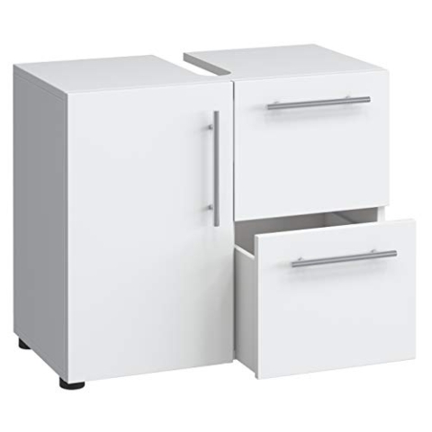 VCM Holz Waschbeckenunterschrank | Badschrank | Maße: H. 51 x B. 61 x T. 32 cm | 1 Drehtür | 2 große Schubladen | modernes Badezimmermöbel - Flandu Weiß
