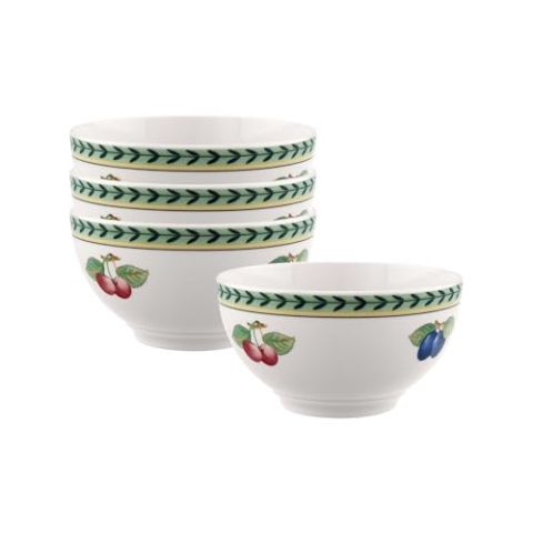 Villeroy & Boch French Garden Fleurence Schalen 4er Set, 14 cm, Runde Bol mit Früchte-Dekor, Premium Porzellan, Weiß/Bunt