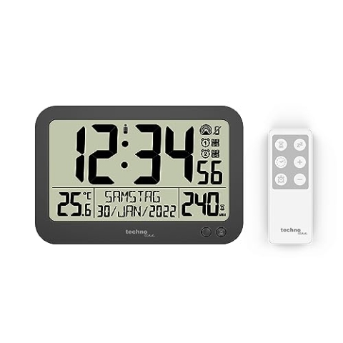 technoline WS8026 Digitale Funkuhr mit Fernbedienung, Bürouhr, Meeting-Uhr, Funkuhr mit Temperaturanzeige, Timer bis 240 min, kleine Uhr, 22,3 x 14,8 cm