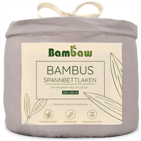 Bambaw - Spannbettlaken 200x200 cm - Spannbettlaken grau - Spannbettlaken Bambus - hypoallergen - weiche und atmungsaktive Spannbetttücher 200x200 cm - für Sommer und Winter - Spannbetttuch Allergiker