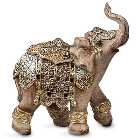 formano Dekofigur Elefant naturfarben bemalt mit Relief und Acryl-Steinen 21x24cm Figur Afrika Tierfigur